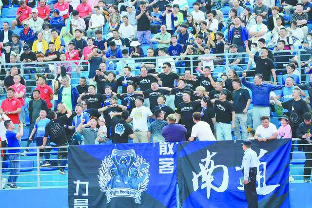 热衷于比赛的球迷为自己心仪的球队助威呐喊